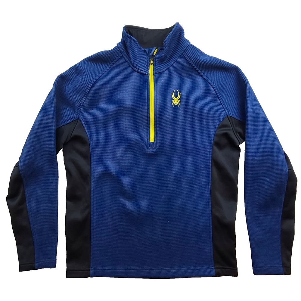 Spyder Boys Medium 10/12 Blue Black Waffle Knit Quarter Zip Pullover Mock Neck